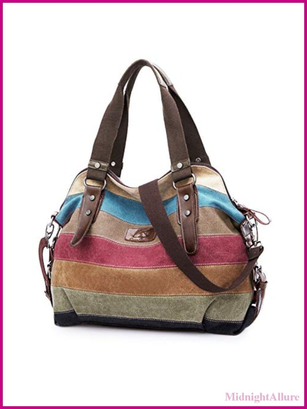Cotton Canvas Crossbody Shoulder Bag Striped Lattice Hobo Purse Tote